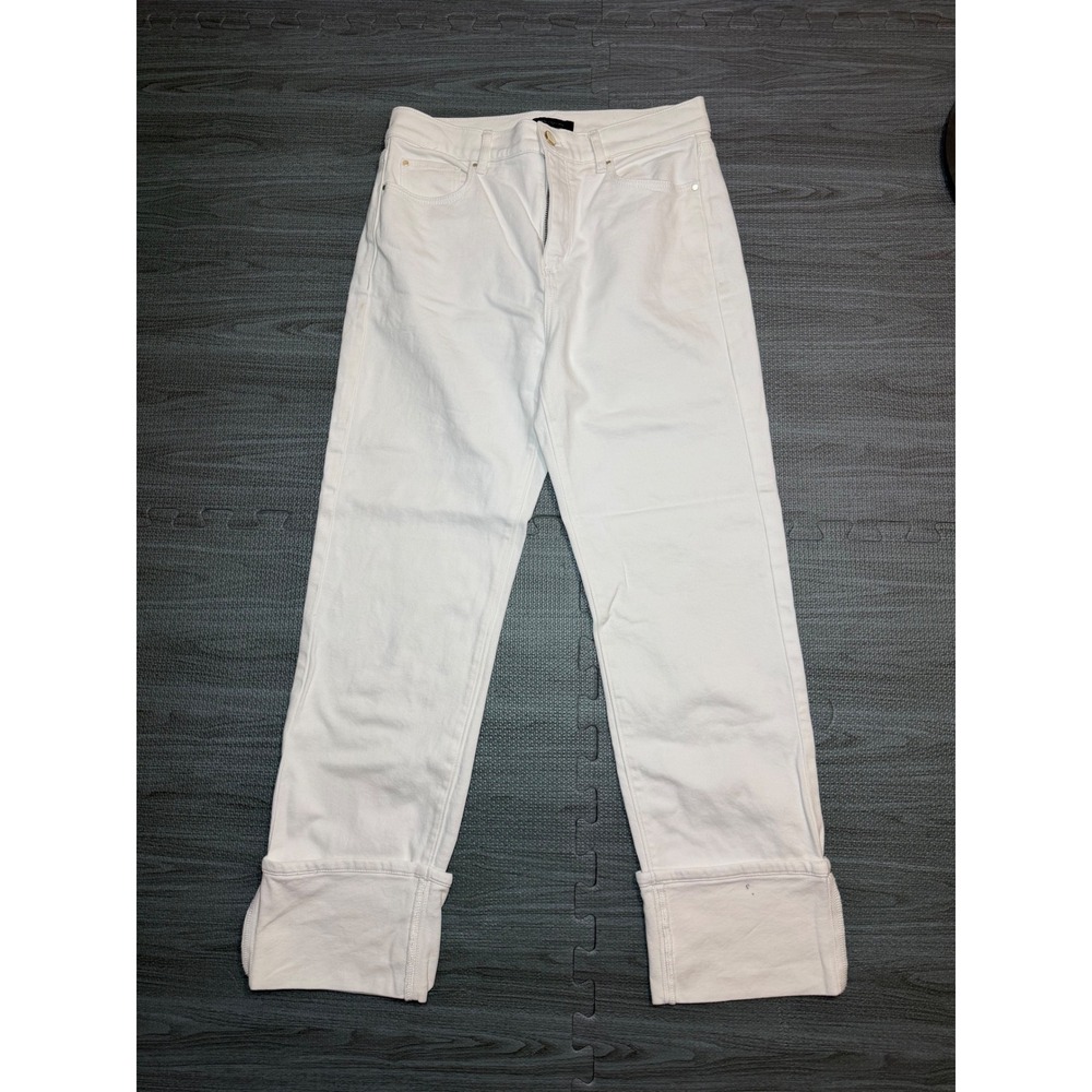 Ann Taylor The Straight High Rise White Cuffed Jeans Size 4 Straight Leg Denim